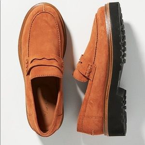 Anthropologie Brown Suede Platform Loafers